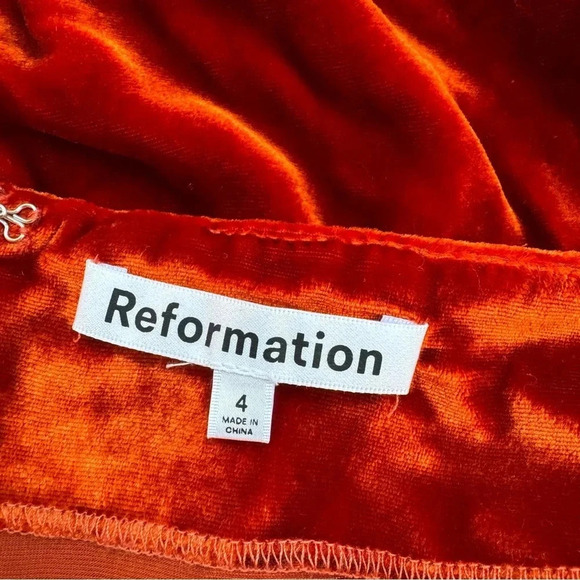 Reformation Harri Velvet Mini Skirt Silk Blend in Red Orange - Picture 9 of 15